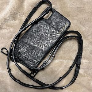 Bandolier Studded Iphone XS crossbody case - black and gunmetal